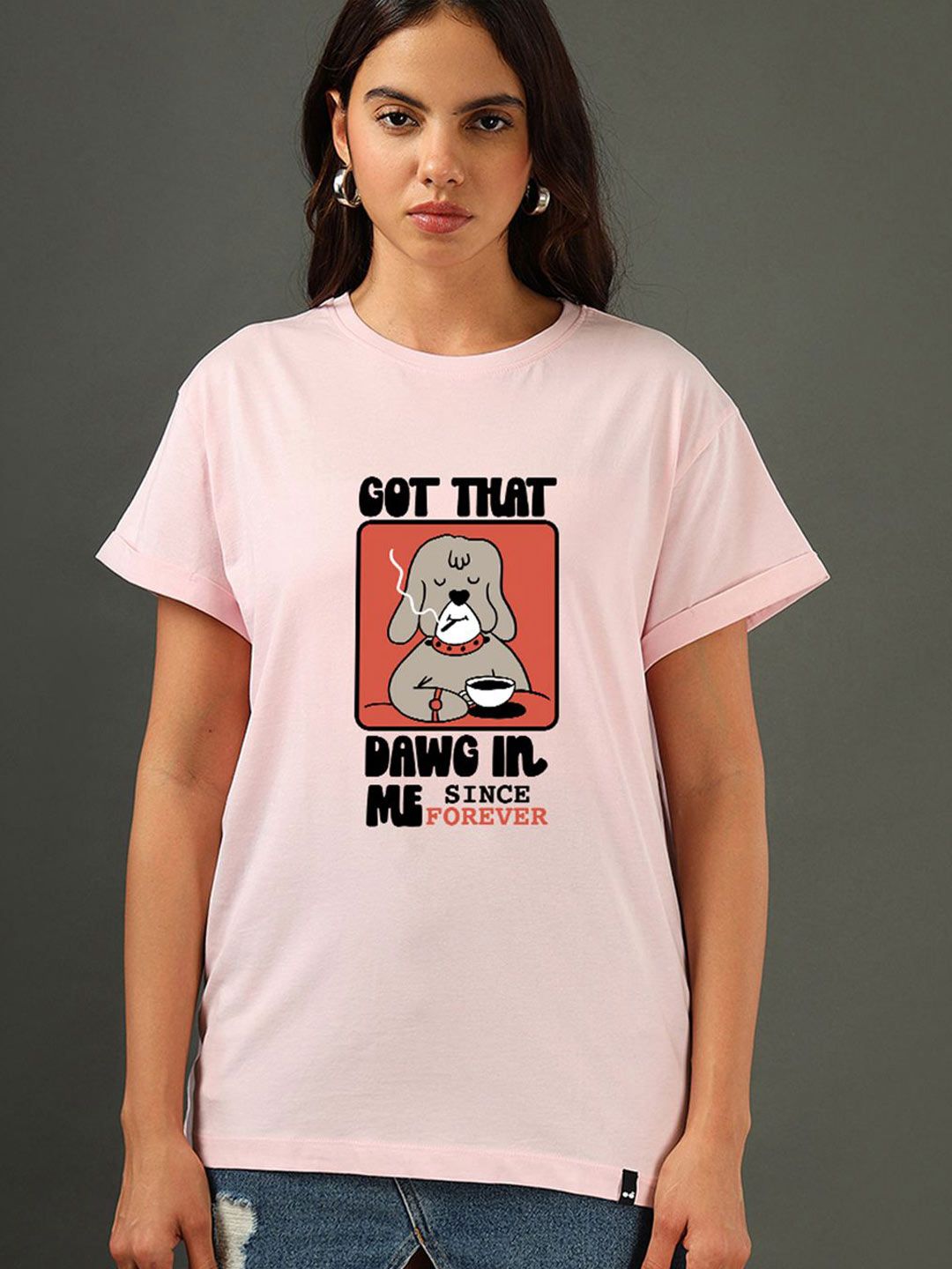 Bewakoof Women Graphic Printed Round Neck Pure Cotton Relaxed Fit T-shirt