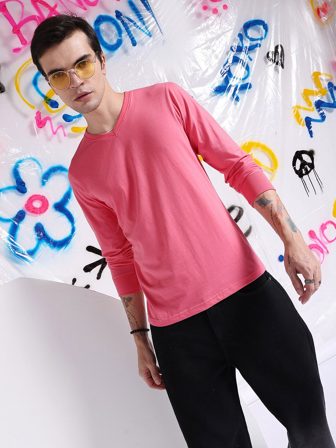The Indian Garage Co Pink Round Neck Casual T-shirt