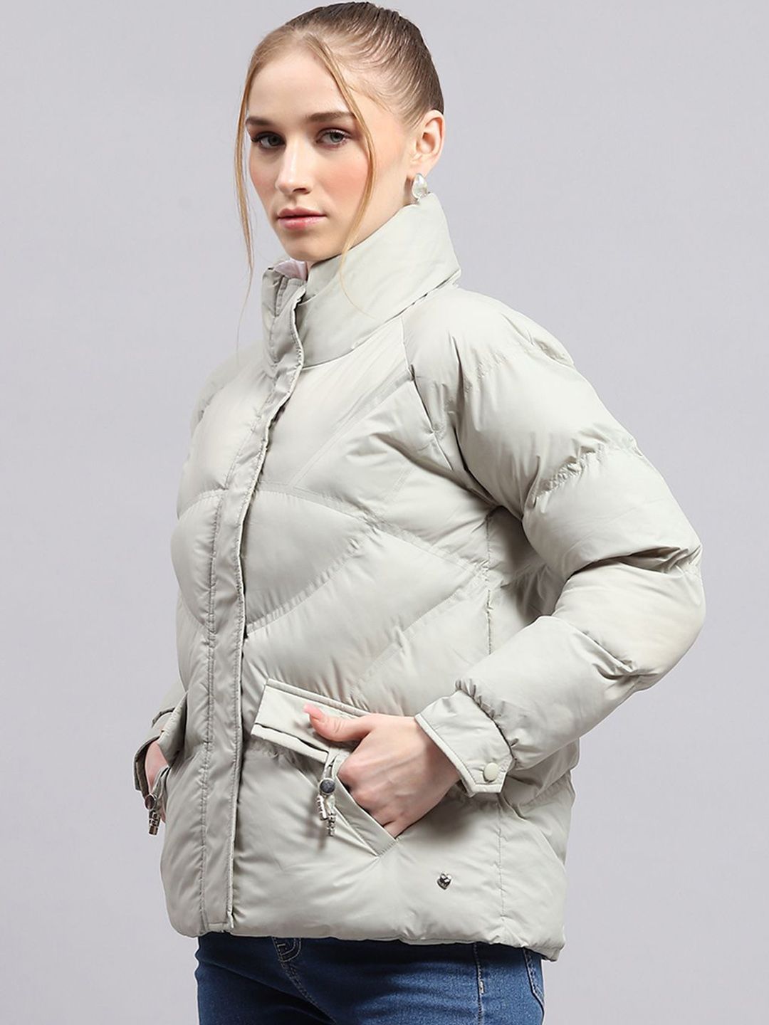 Monte Carlo Women Mock Collar Solid Casual Puffer Jacket