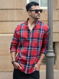 Powerlook Men Tartan Checked Button-Down Collar Pure Cotton Casual Shirt
