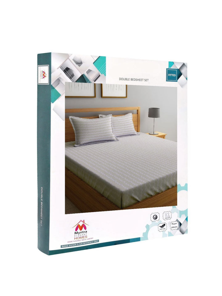 Myntra Elegant Homes Beige & White 300 TC King Bedsheet with 2 Pillow Covers