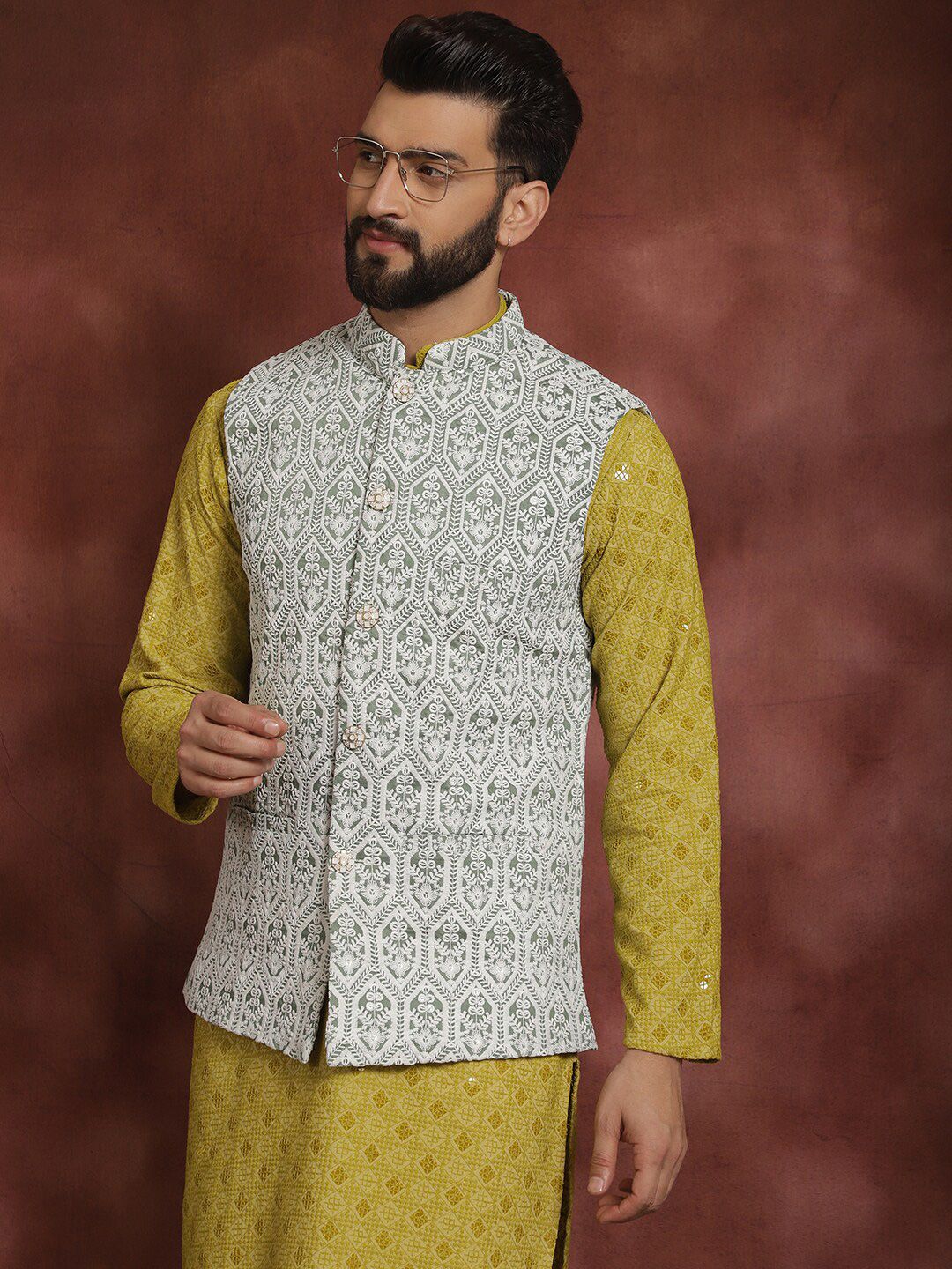 Anouk Embroidered Regular Thread Work Cotton Kurta with Churidar
