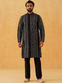 SOJANYA LUXE Striped Embroidered Sequinned Georgette Straight Kurta With Trousers