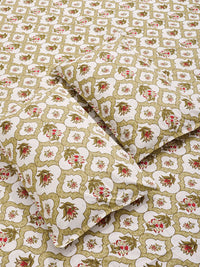 KLOTTHE Yellow & White Printed 300 TC Double Bedsheet With 2 Pillow Covers- 2.5 m x 2.25 m