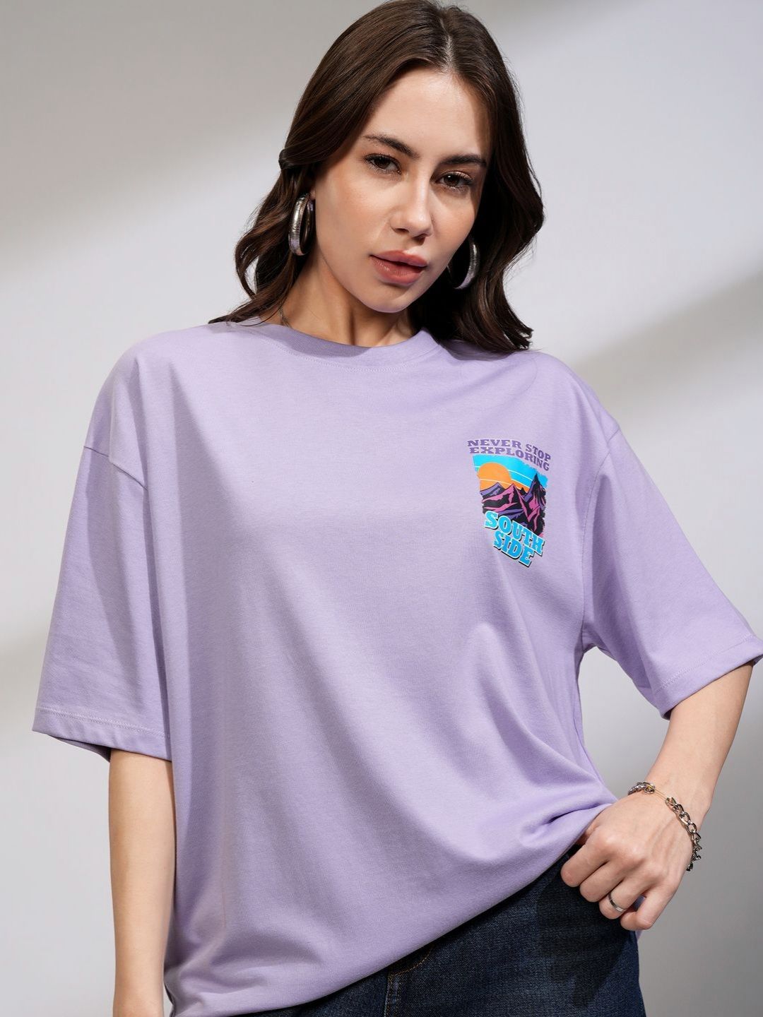 Street By Tokyo Talkies Women Oversized Chest Printed T-shirt