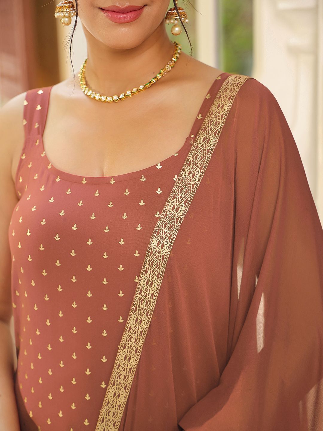 Janasya Floral Printed Square Neck Sleeveless Straight Kurta With Trousers & Dupatta