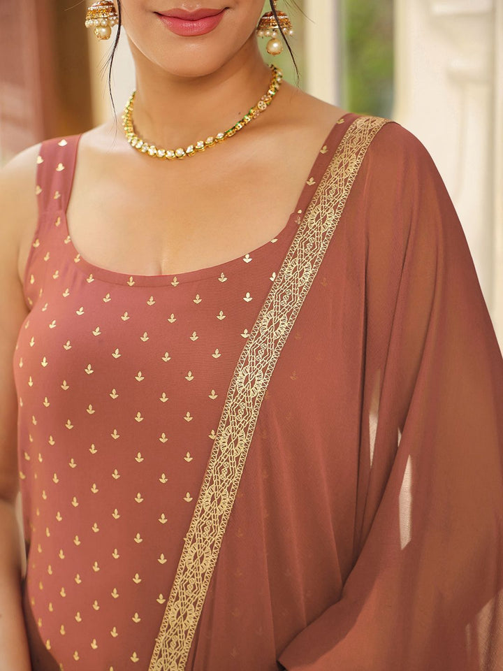 Janasya Floral Printed Square Neck Sleeveless Straight Kurta With Trousers & Dupatta