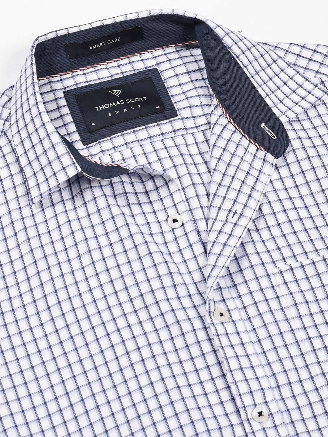 Thomas Scott Men Smart Spread Collar Gingham Checked Cotton Formal Shirt