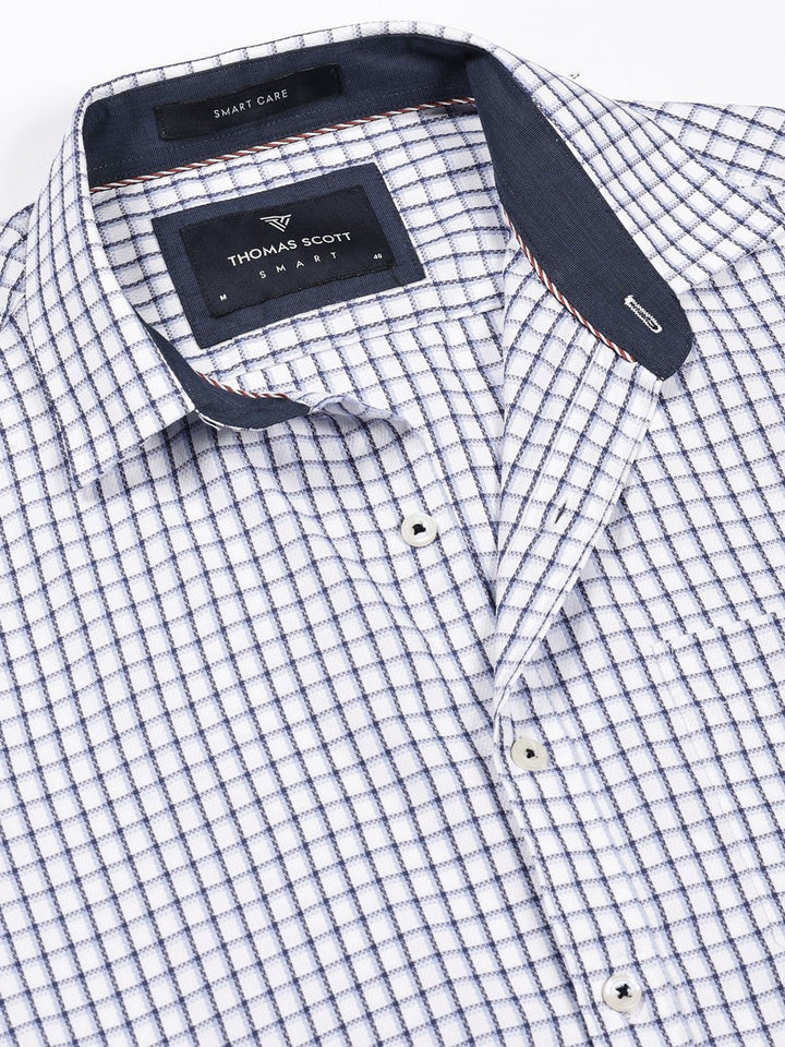 Thomas Scott Men Smart Spread Collar Gingham Checked Cotton Formal Shirt
