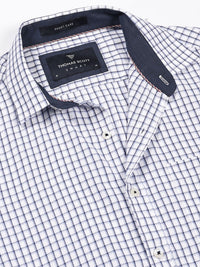 Thomas Scott Men Smart Spread Collar Gingham Checked Cotton Formal Shirt