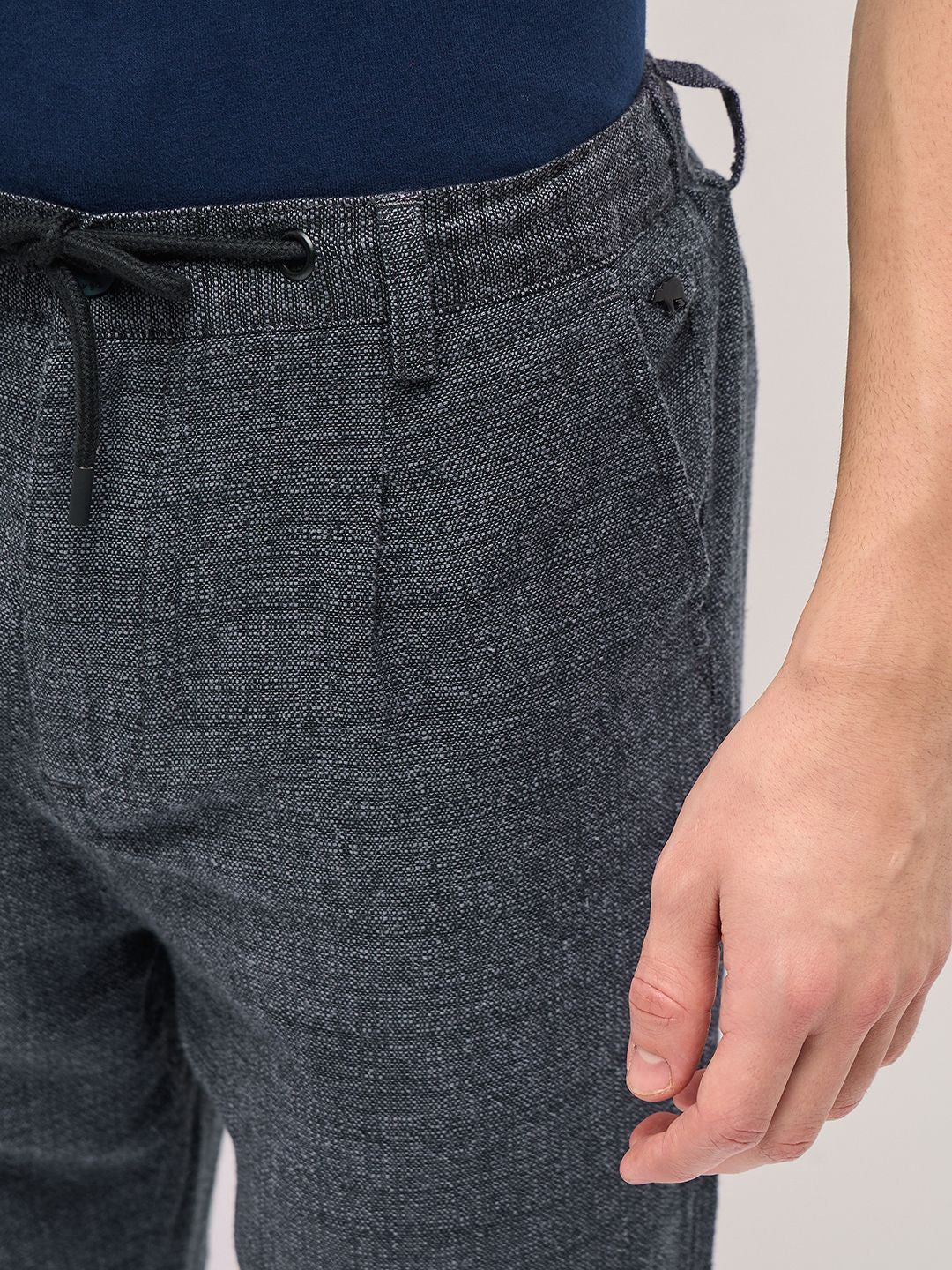 THE BEAR HOUSE Men Textured Tapered Fit Pleated Chinos Trousers