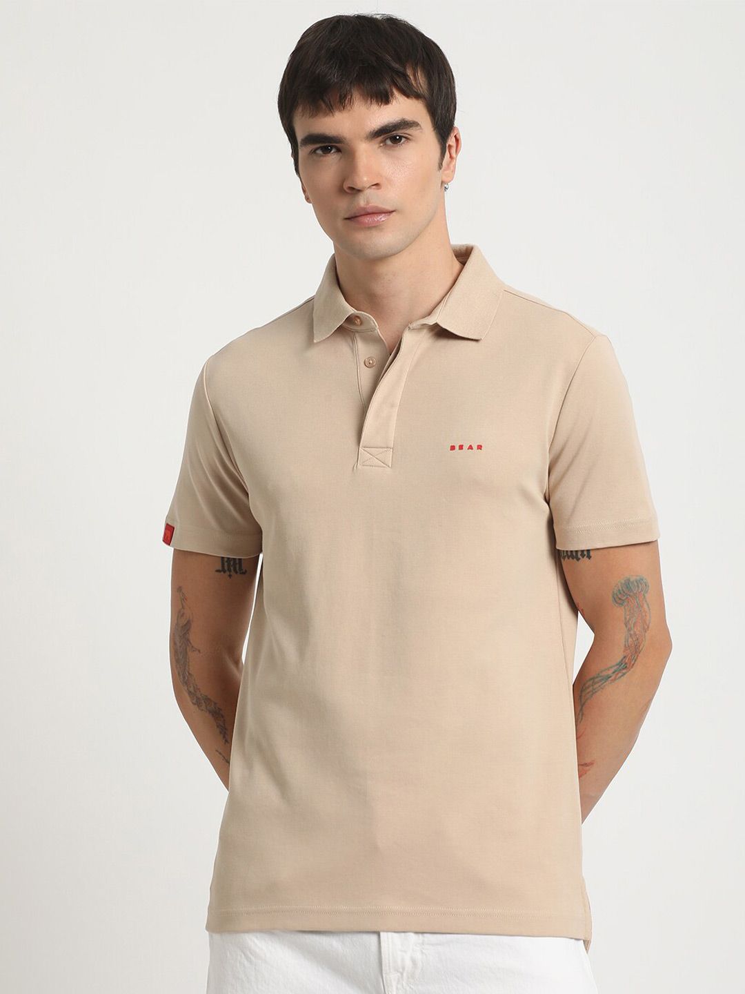 THE BEAR HOUSE Polo Collar Slim Fit Pure Cotton T-shirt