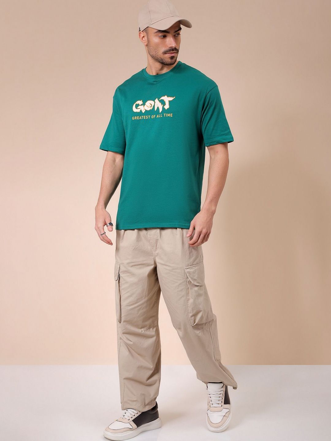 The Indian Garage Co Men Graphic Printed Round Neck Cotton Oversized T-shirt