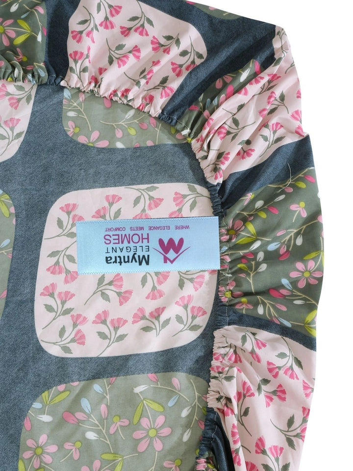 Myntra Elegant Homes Pink & Blue Floral 300 TC Single Bedsheet with 1 Pillow Covers