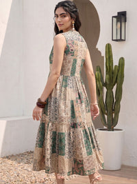 Pakaian Midi A-Line Cetakan Mamicha Bohemian Crepe
