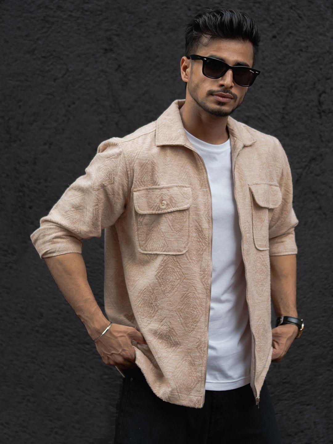 Powerlook Men Spread Collar Textured Cotton Casual Shirt
