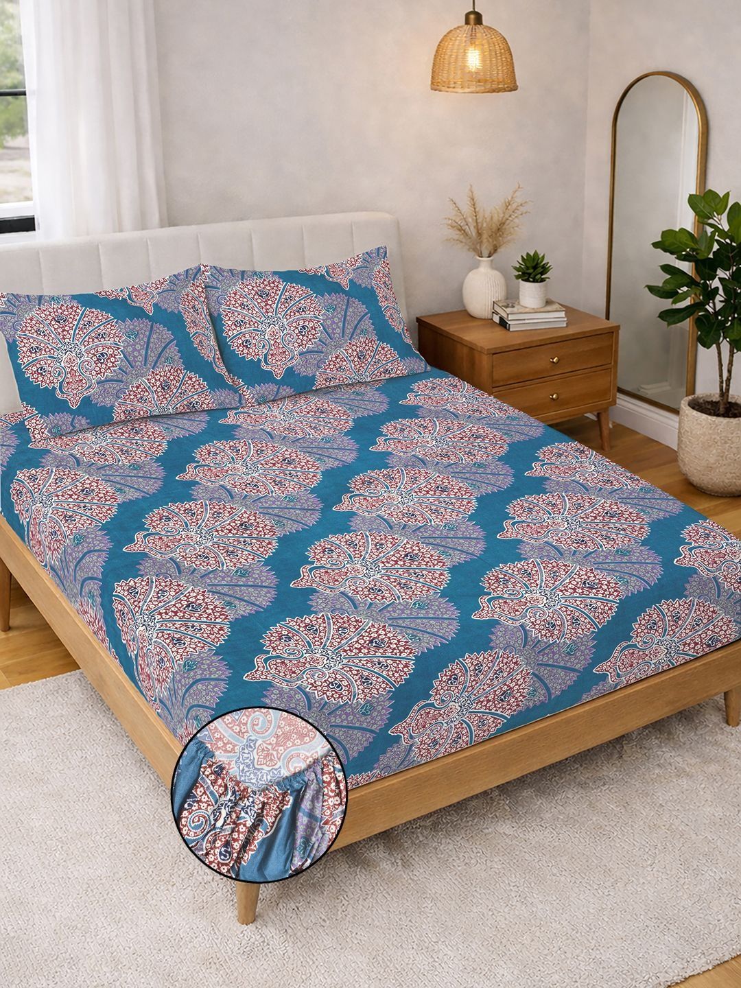 KLOTTHE Blue Fitted Double Bedsheet