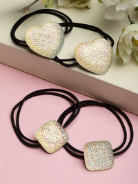 DressBerry Women Set of 4 Embellished Ponytail Holders