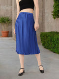 DressBerry Effortless Elegance Accordion Pleated Satin Finish A-Line Midi Skirts