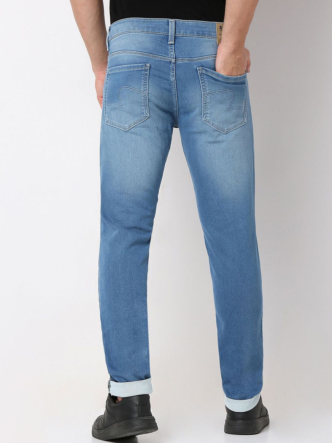 SPYKAR Men Cotton Whiskers and Chevrons Slim Fit Mid-Rise Stretchable Jeans