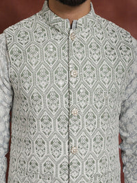 Kurta Lurus Kolar Mandarin Bersulam Bunga Kelabu Anouk Dengan Churidar
