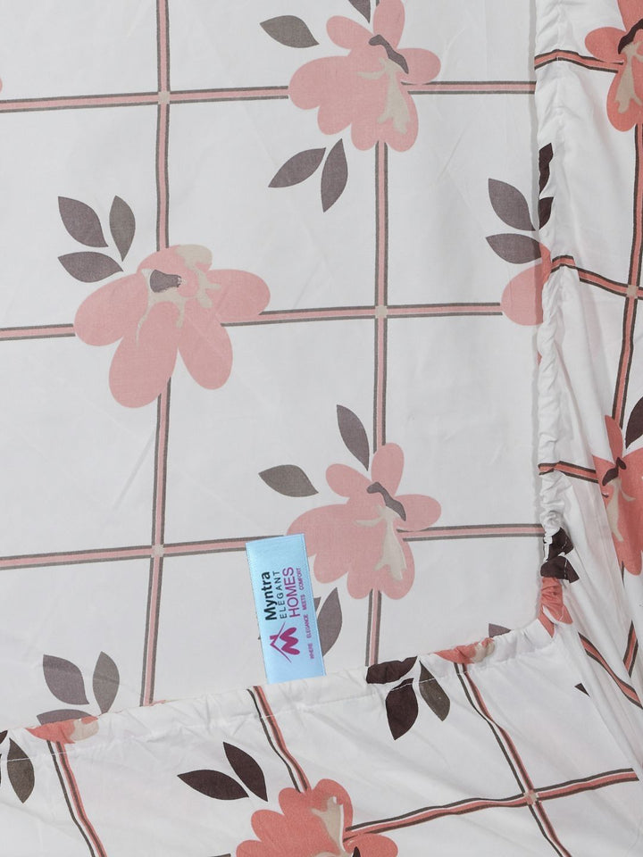 Myntra Elegant Homes White & Grey Floral Printed Dilengkapi 300 TC King Cadar dengan 2 Sarung Bantal