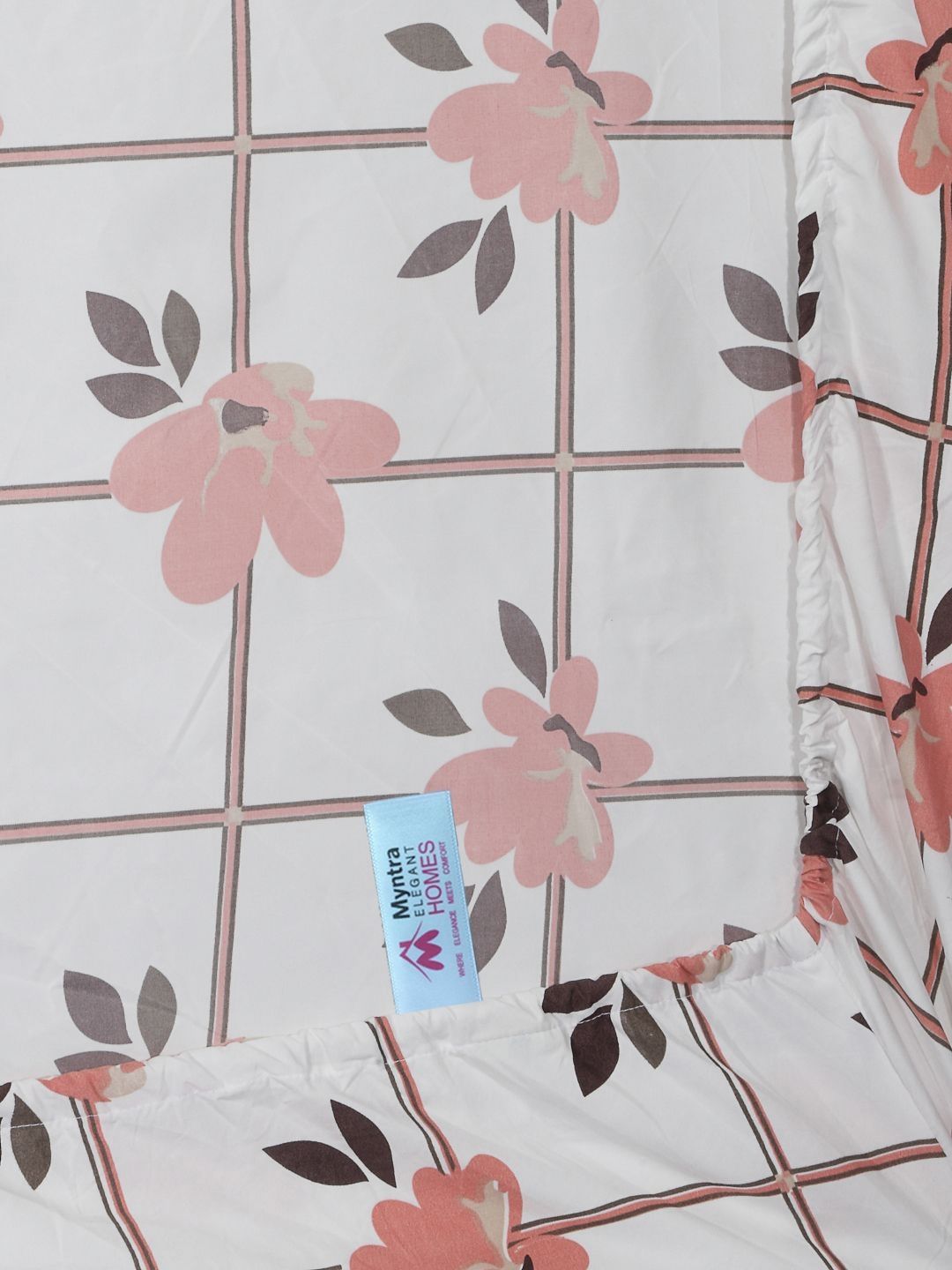 Myntra Elegant Homes White & Grey Floral Printed Dilengkapi 300 TC King Cadar dengan 2 Sarung Bantal