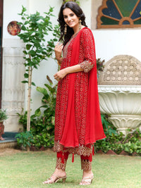 KALINI Women Bandhani Embroidered Panelled Sequinned Kurta with Trousers & With Dupatta