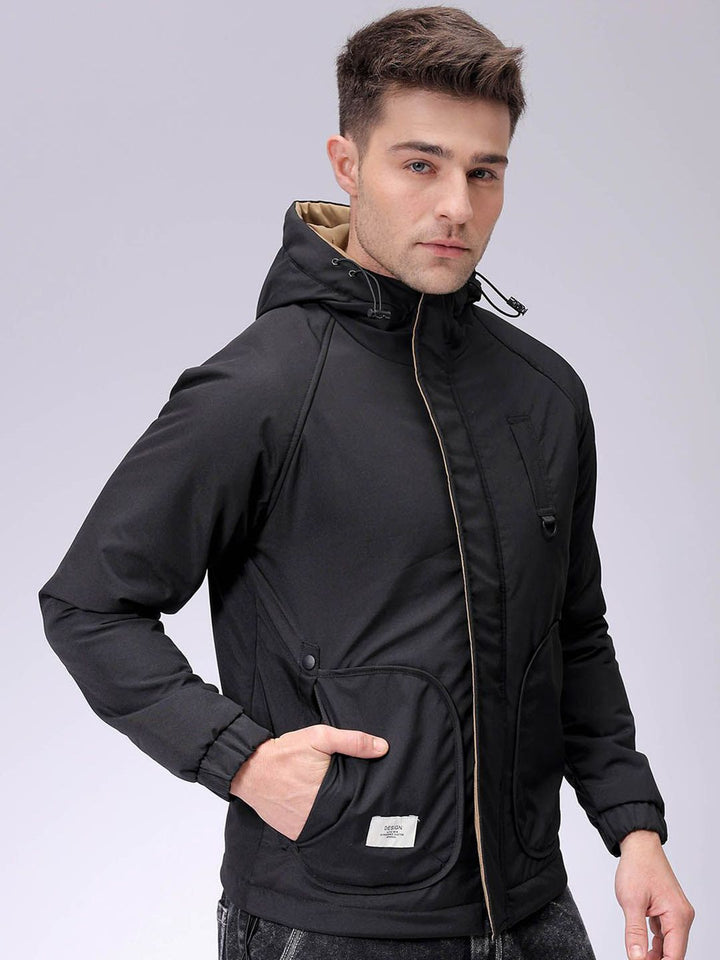 The Indian Garage Co Men Slim Fit Hooded Bomber Jacket