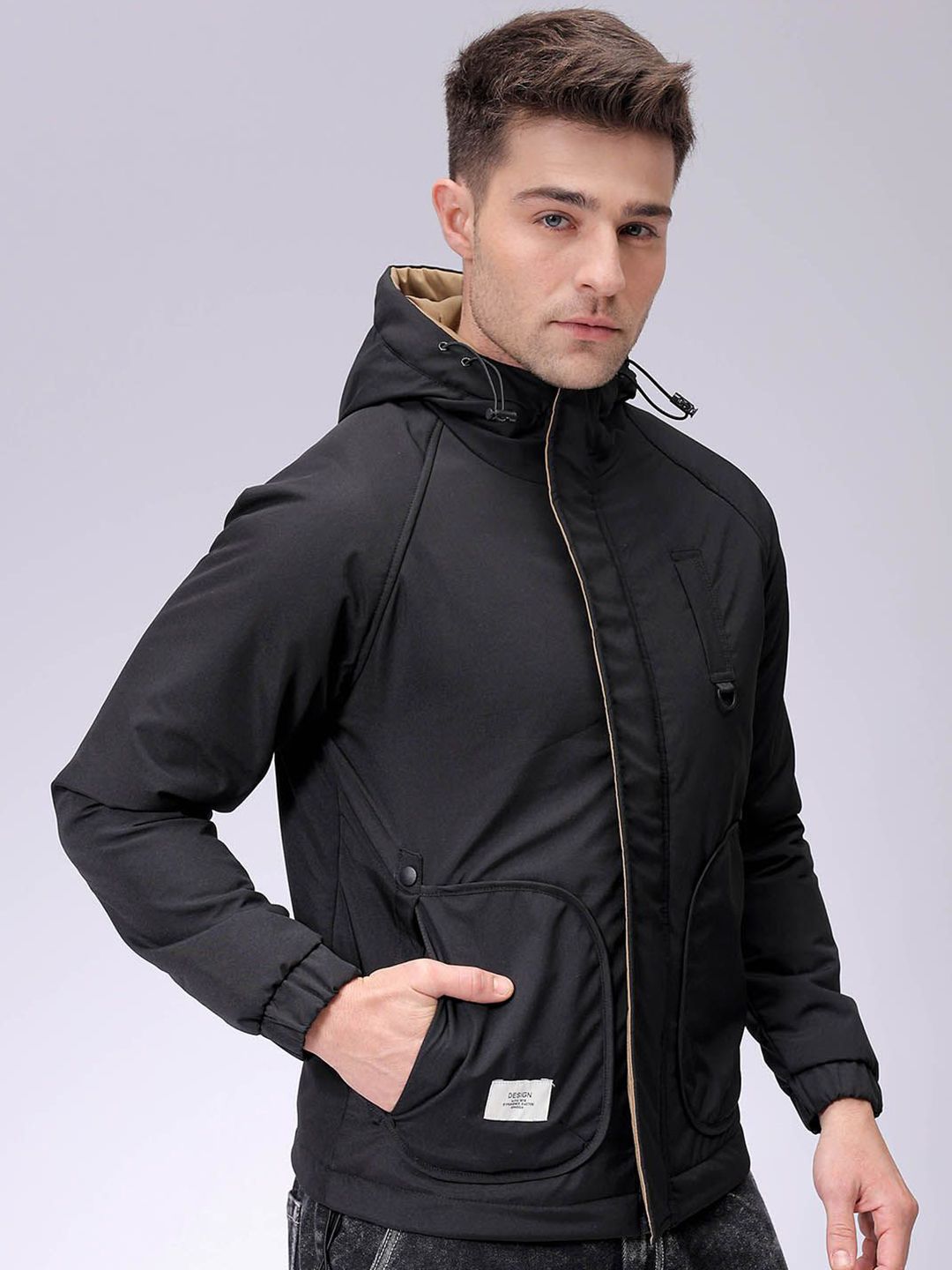 The Indian Garage Co Men Slim Fit Hooded Bomber Jacket