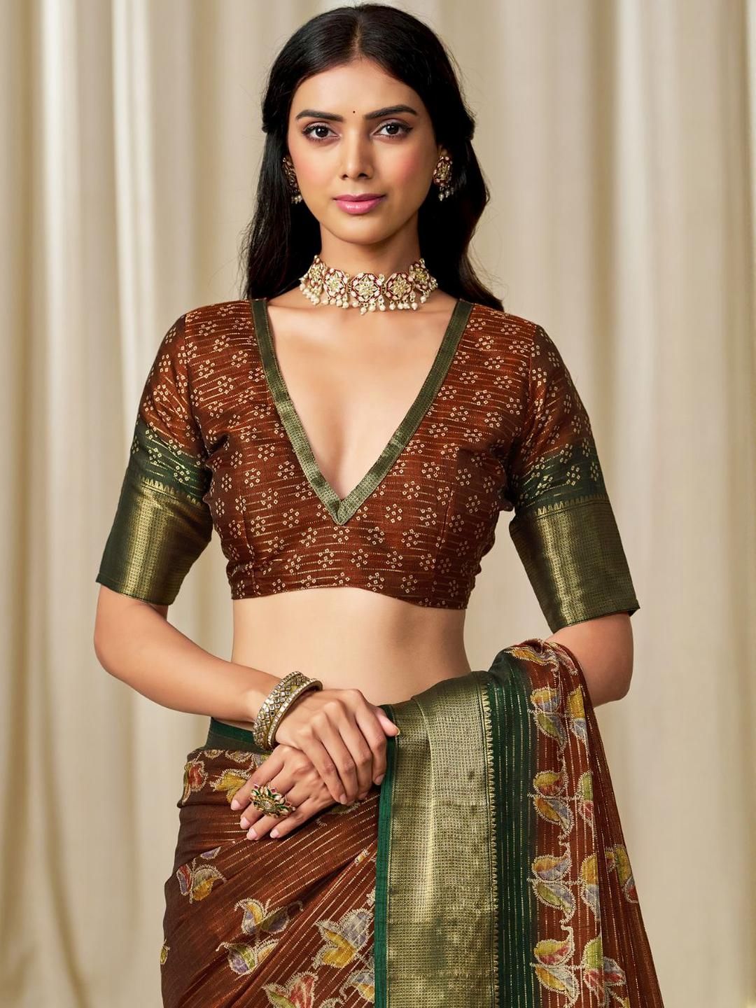 KALINI Woven Design Zardozi Silk Blend Zari Border Saree