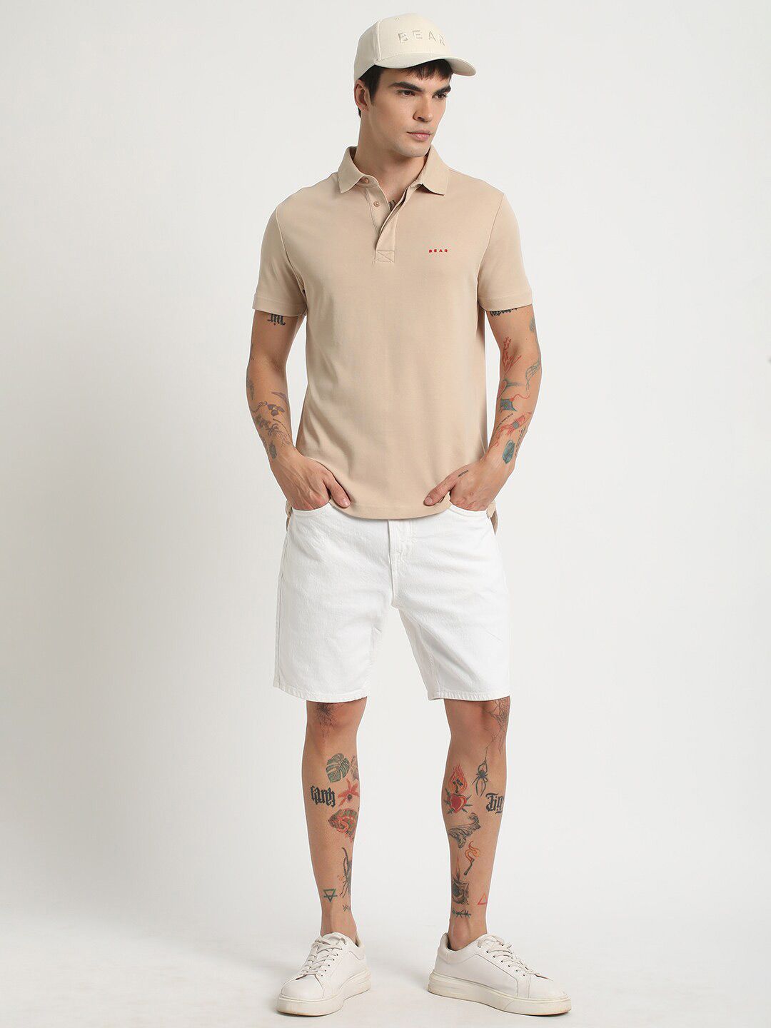 THE BEAR HOUSE Polo Collar Slim Fit Pure Cotton T-shirt