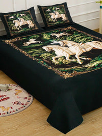 Myntra Elegant Homes Green & Black 400 TC King Bedsheet with 2 Pillow Covers