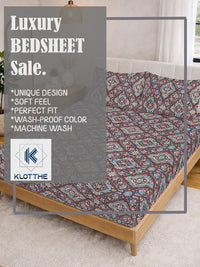 KLOTTHE Brown Printed Fitted Double Bedsheet