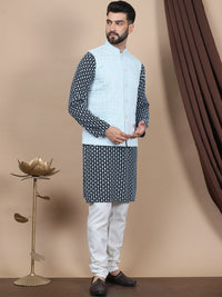 Anouk Blue Ethnic Motifs Embroidered Straight Thread Work Pure Cotton Kurta with Churidar