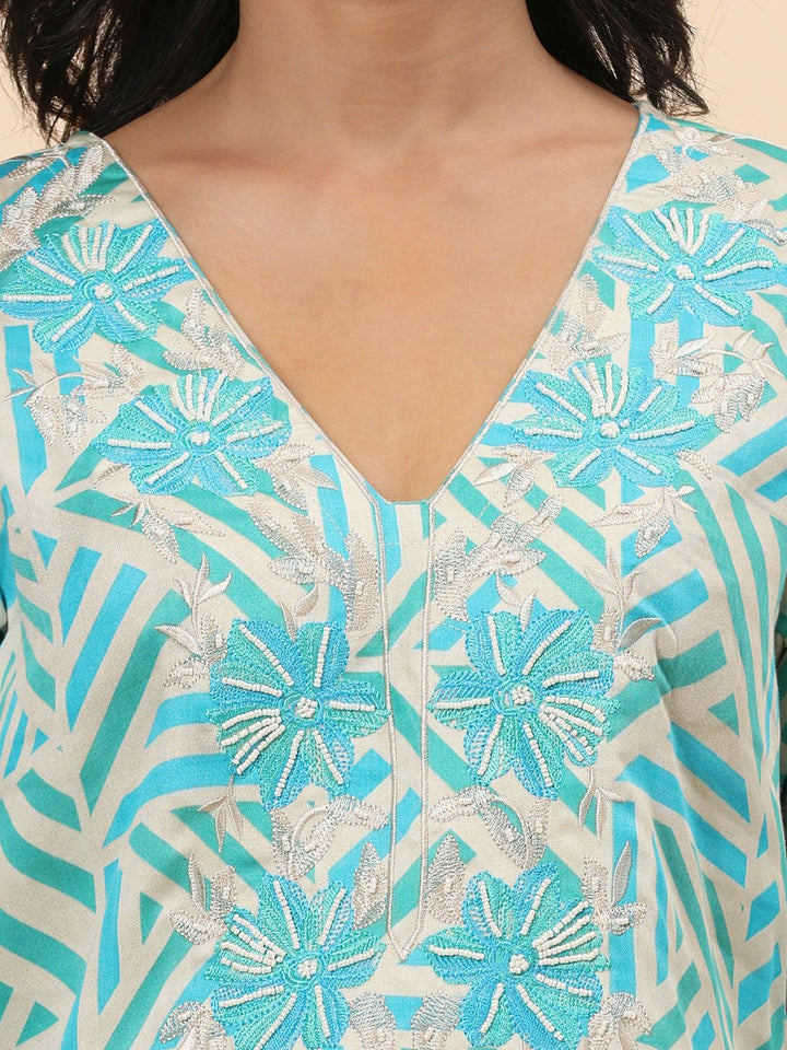 Mamicha Women Printed Regular Beads and Stones Pure Cotton Kurta with Trousers & With Dupatta