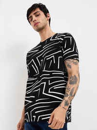 SPYKAR Men Abstract Printed Round Neck Cotton Slim Fit T-shirt