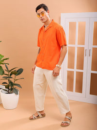 The Indian Garage Co Men Cuban Collar Relaxed Fit Pure Cotton Resortwear Shirt