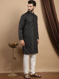 Anouk Printed Pure Cotton Mandarin Collar Lengan Panjang Kurta Lurus dengan Churidar