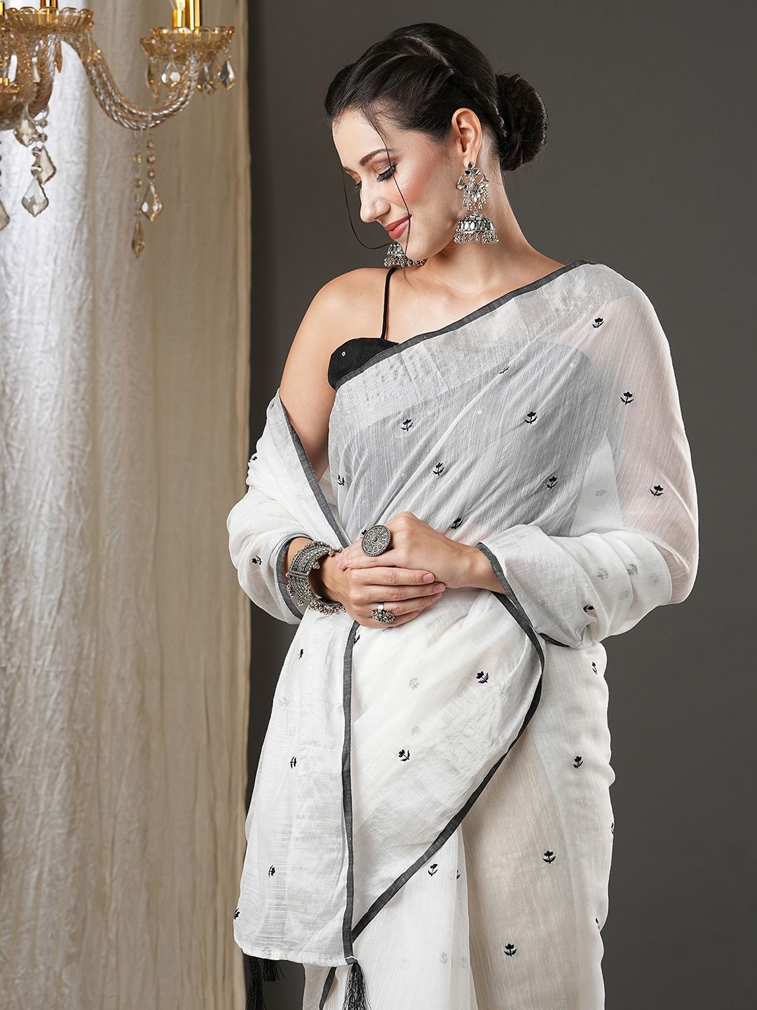 KALINI Floral Embroidered Silk Cotton Saree