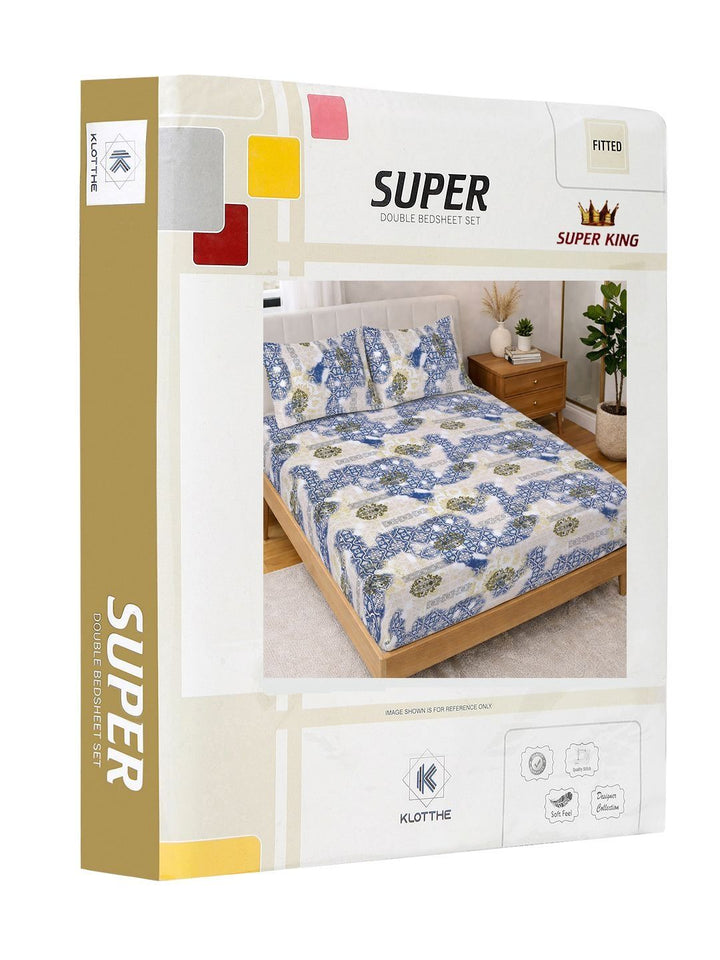 KLOTTHE Blue Fitted Double Bedsheet