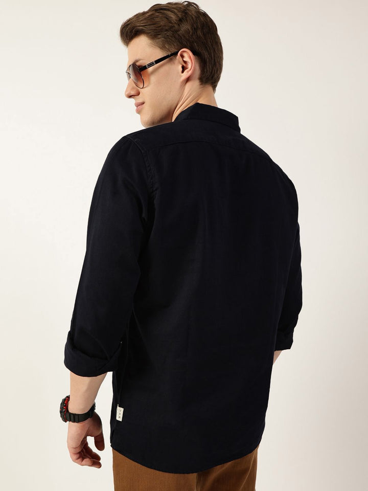 Thomas Scott Men Classic Spread Collar Solid Cotton Casual Shirt