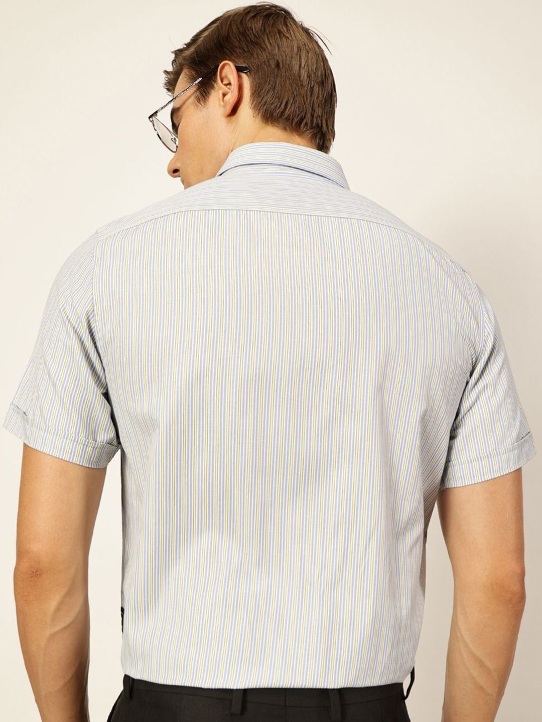 Thomas Scott Men Smart Spread Collar Pinstripes Striped Cotton Formal Shirt