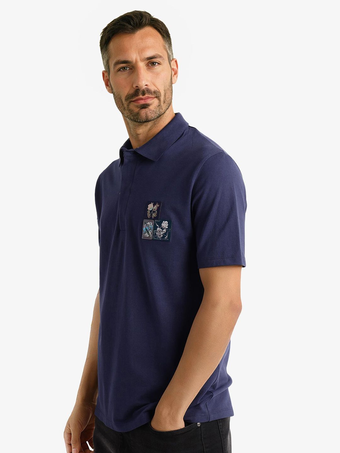 Lelaki Arnab Langka T-Shirt Kolar Polo Bercetak Floral