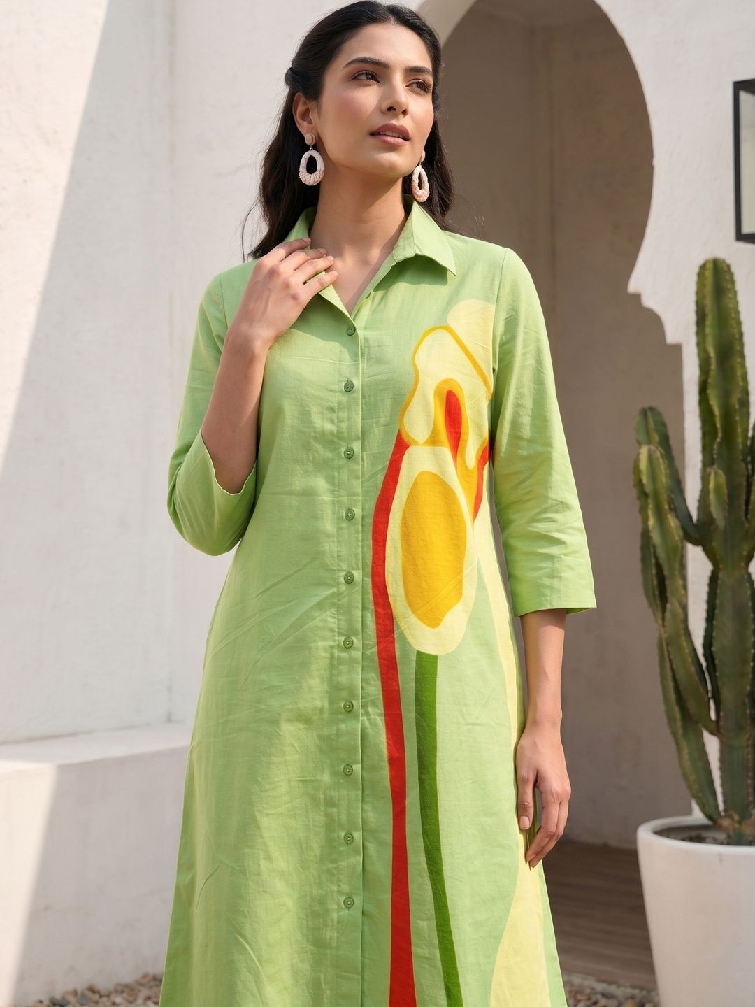 Mamicha Print Shirt Midi Dress
