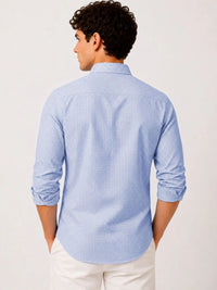 ADRO Men Sky Blue & White Mini Checked Regular Fit Casual Cotton Shirt