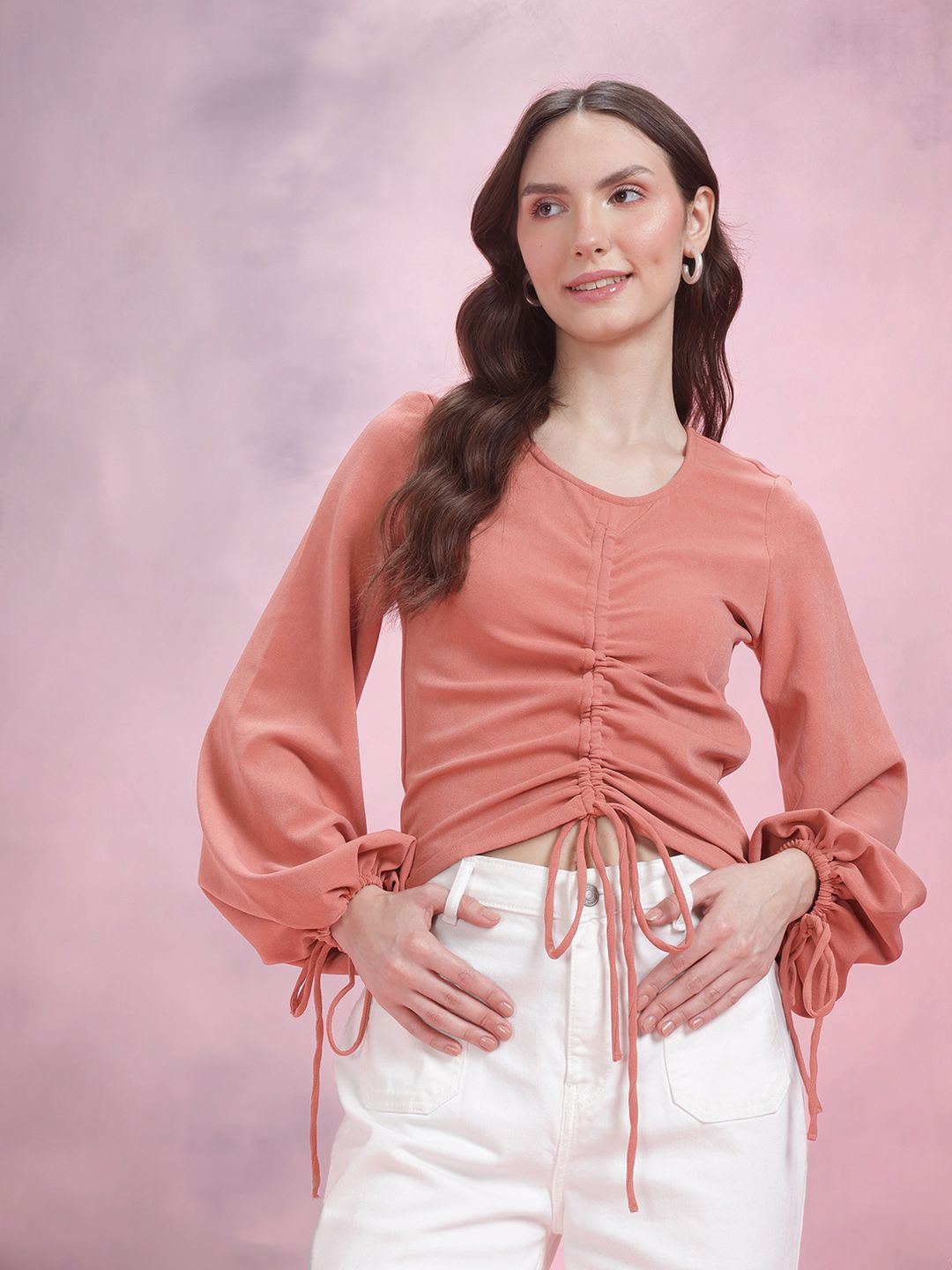 DressBerry Puff Sleeve Ruched Top