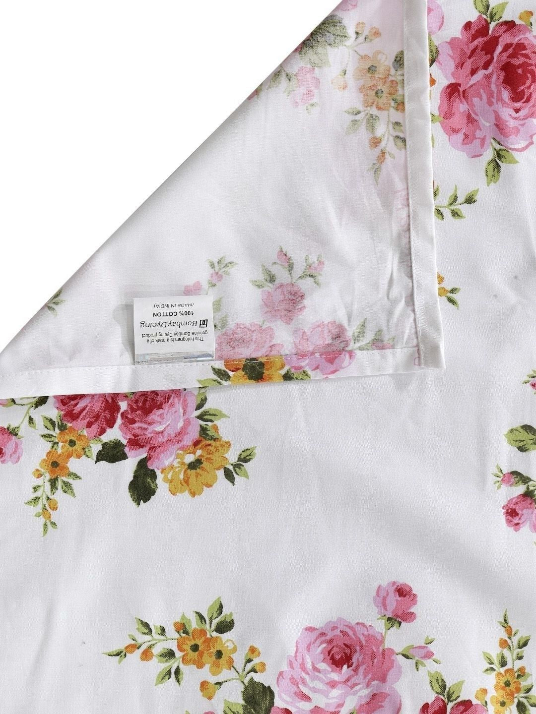 BOMBAY DYEING 525B Pink & White Floral 164 TC Pure Cotton Queen Bedsheet Set