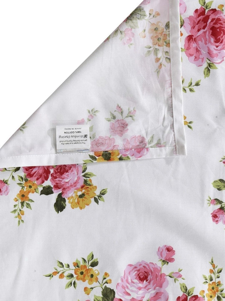 BOMBAY DYEING 525B Pink & White Floral 164 TC Pure Cotton Queen Bedsheet Set