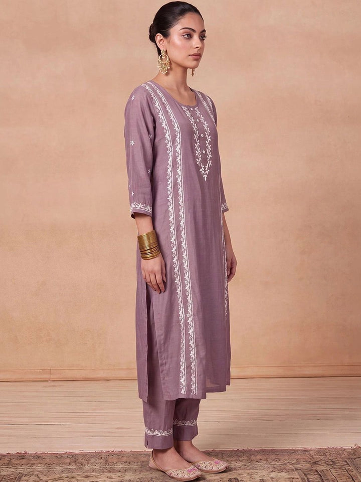 House of Chikankari Women Ethnic Motifs Embroidered Regular Thread Work Kurta with Trousers